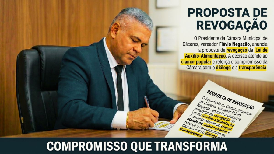 Presidente da Câmara de Cáceres ouve o Povo e propõe cancelar Auxílio-Alimentação dos Vereadores