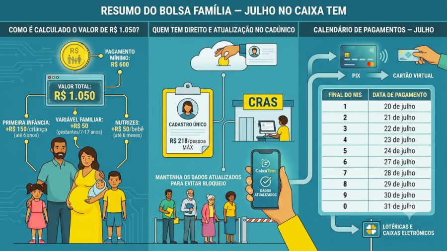 Caixa Tem confirma pagamento de R$ 1.050 em julho; Saiba quem tem direito e veja o Calendário